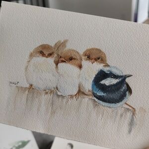 Original artwork watercolor painting Birds